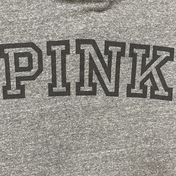 PINK Victoria's Secret Gray Logo Pullover Soft Inside Black Logo Hoodie Womens L - Picture 2 of 5